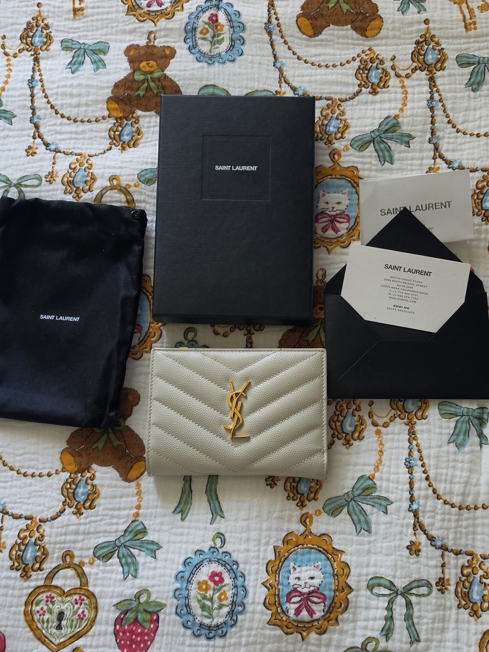 Saint Laurent Gold Chevron Quilted Leather Wallet - Picture 2 of 4